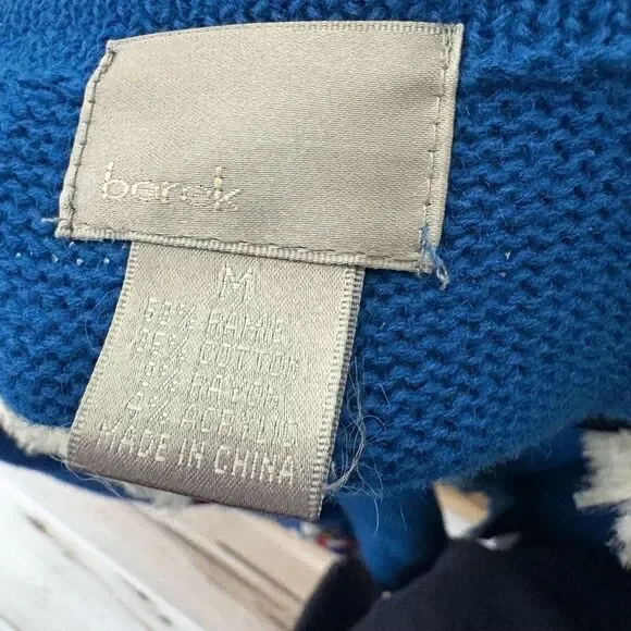 Berek Womens M Blue Ugly Christmas Cardigan Stacked Reindeer Pom Pom - Picture 3 of 6